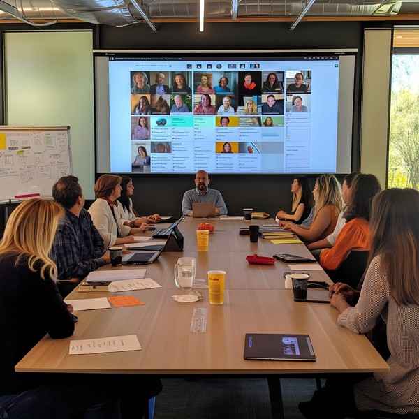 Modern corporate meeting discussing financial technology and digital banking solutions